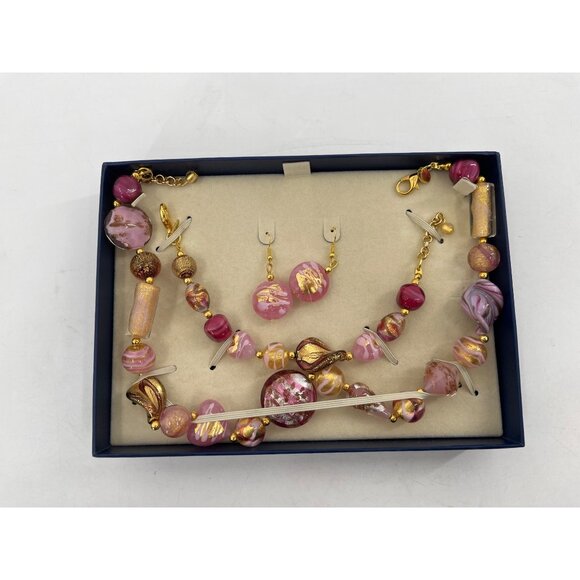 Stauer Rosa Murano Glass Beaded Necklace & Earrings Set With Gold Accents parure - Picture 16 of 16
